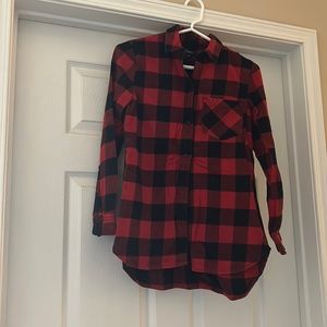 MADEWELL Plaid Fleece Oversized Button Down Shirt Red Black